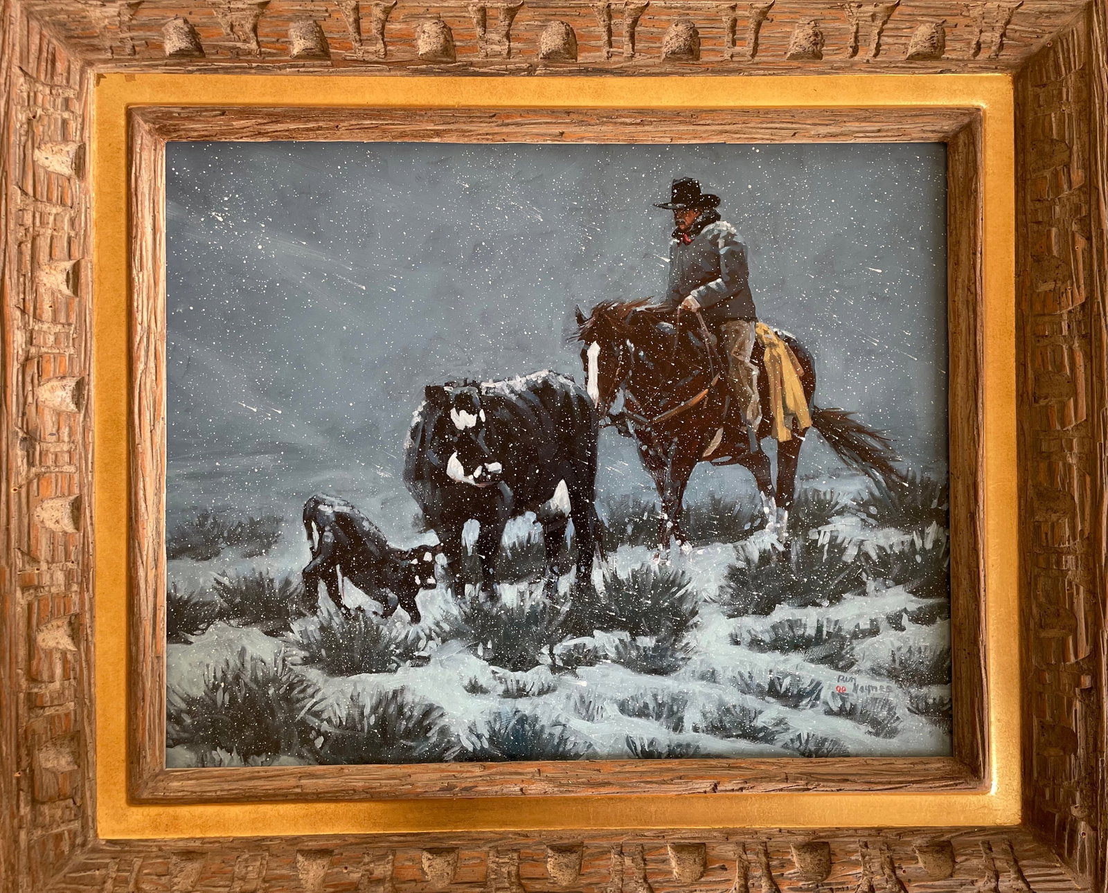 March in Montana / Wyoming: Artist: Ron Haynes Title:March in Montana / Wyoming Description: Ron Haynes is a contemporary western painter, a real cowboy from Sao, Montana, known for riding on his horse every day. This painting