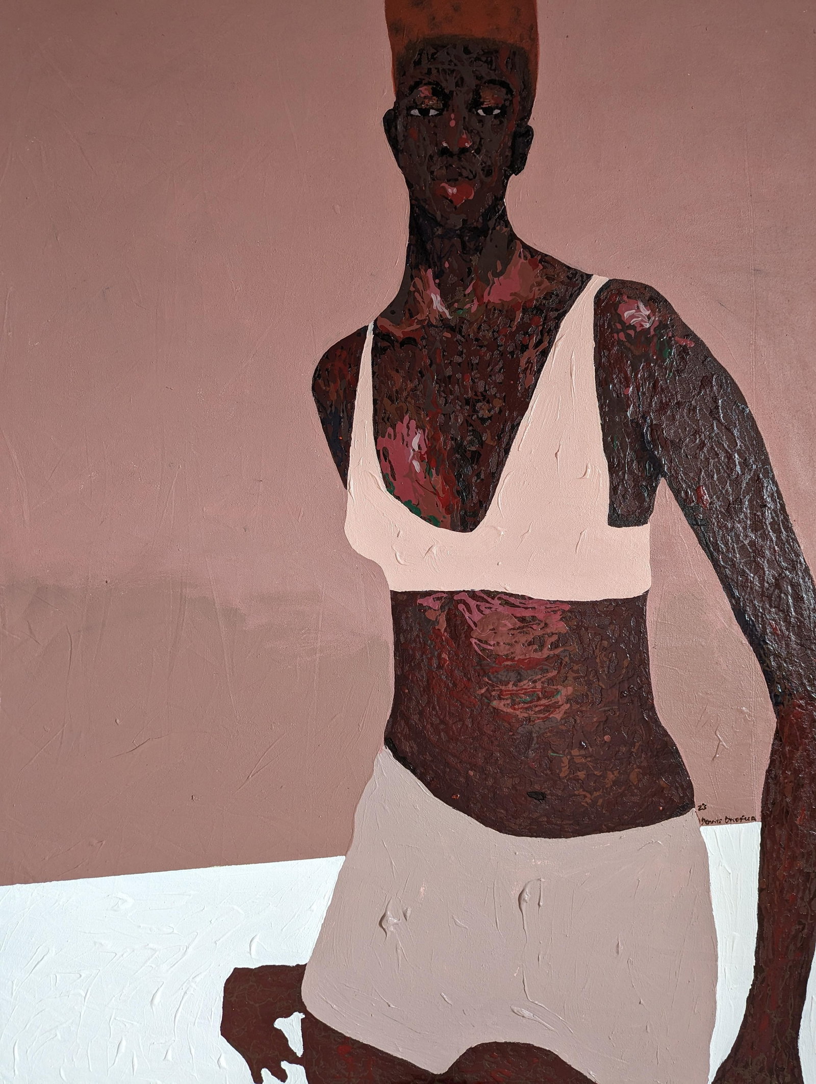 Dennis Onofua, Rebirth 1, 2023: Creator: Dennis Onofua (1993, Nigerian) Creation Year: 2023 Dimensions: Height: 48 in (121.92 cm)Width: 48 in (121.92 cm)Depth: 1 in (2.54 cm) Medium: Enamel,Canvas,Acrylic Movement & Style: