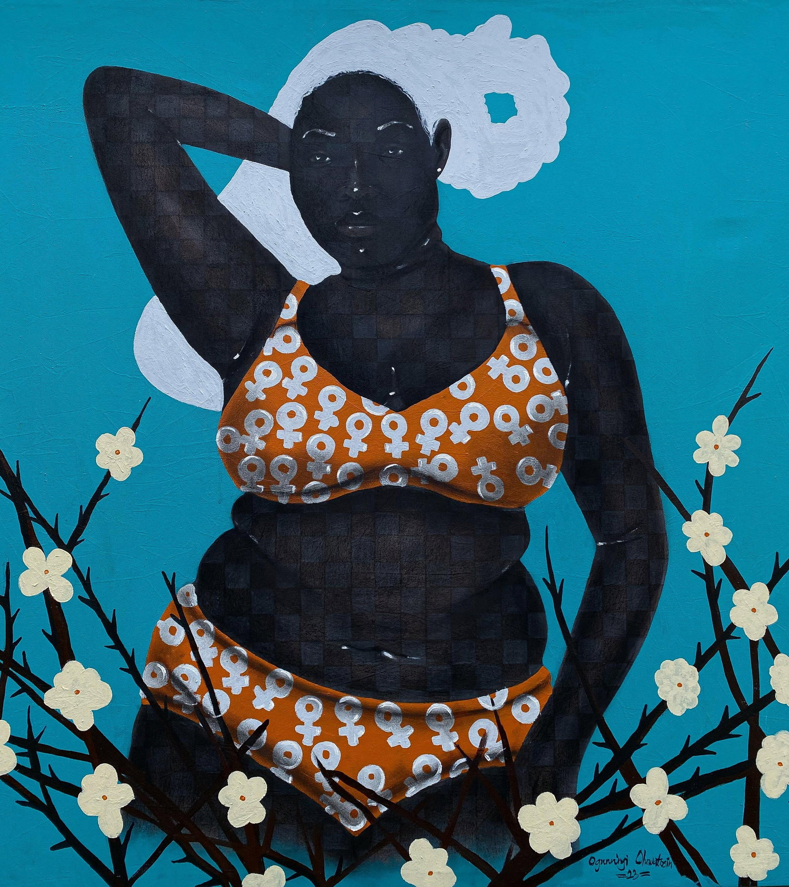 Oluwatosin Ogunniyi , Nothing to be Ashamed of (Body Positivity) 1, 2023: Creator: Oluwatosin Ogunniyi (1998, Nigerian) Creation Year: 2023 Dimensions: Height: 36 in (91.44 cm)Width: 36 in (91.44 cm)Depth: 1 in (2.54 cm) Medium: Canvas,Charcoal,Acrylic,Mixed Media Movement