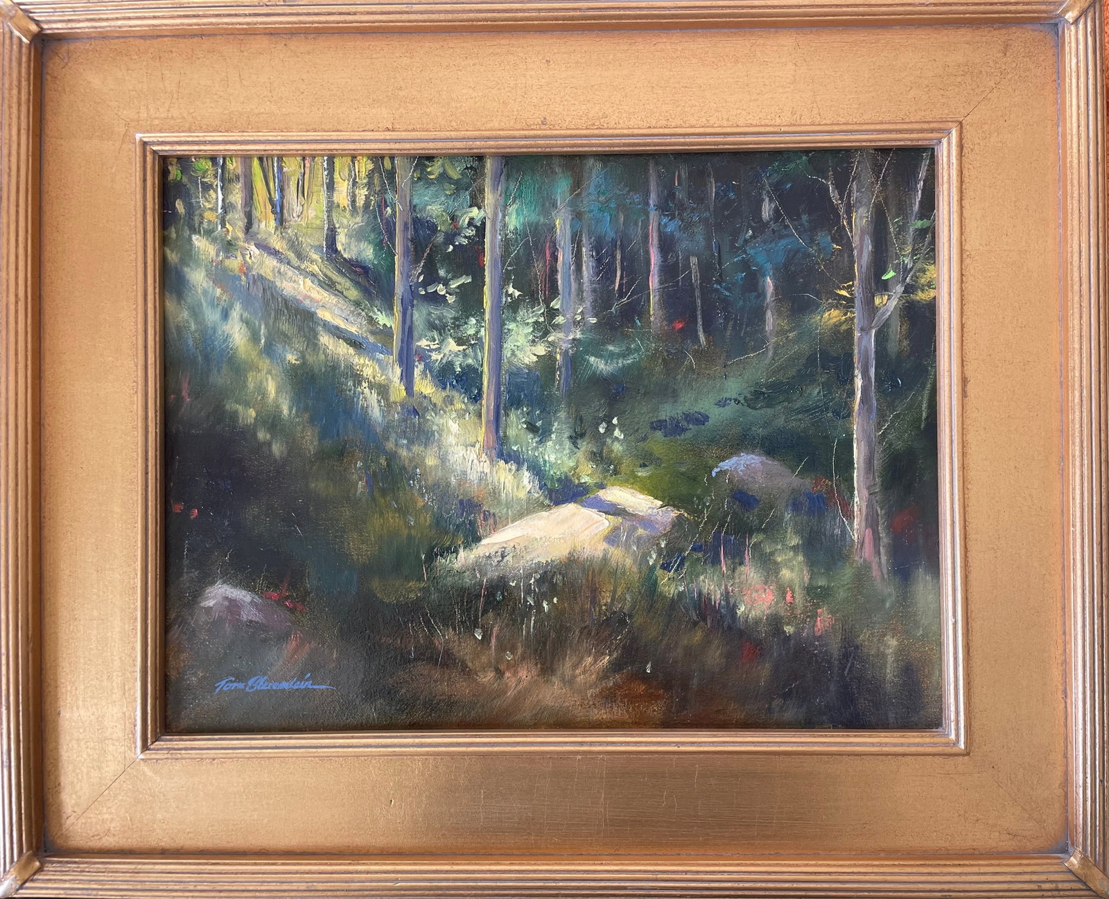 Slivers of Light: Artist: Tom Bluemlein Title:Slivers of Light Description: Tom Bluemlein is an American Impressionist painter. His paintings are well known in Santa Fe, New Mexico and Jackson Hole, Wyoming, and his re