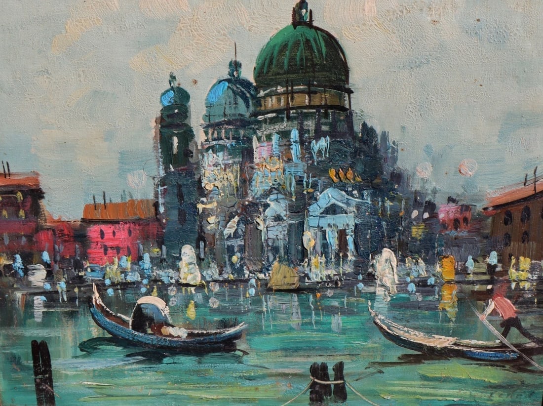 Mystery Artist Santa Maria Della Salute Church Venetian Gondoliers on Canal oil - 2