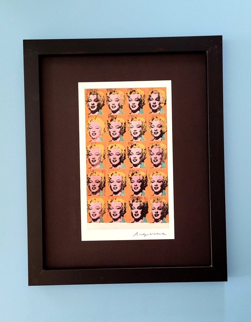 ANDY WARHOL + 1984 SIGNED MARILYN MONROE POP ART MOUNTED AND FRAMED: This is a Beautiful and Scarce 1984 Print by Andy Warhol " MARILYN MONROE " FACSIMILE SIGNED IN INK Printed in Glossy Paper after the Iconic Artwork made by Mr. Warhol Mounted in an acid free