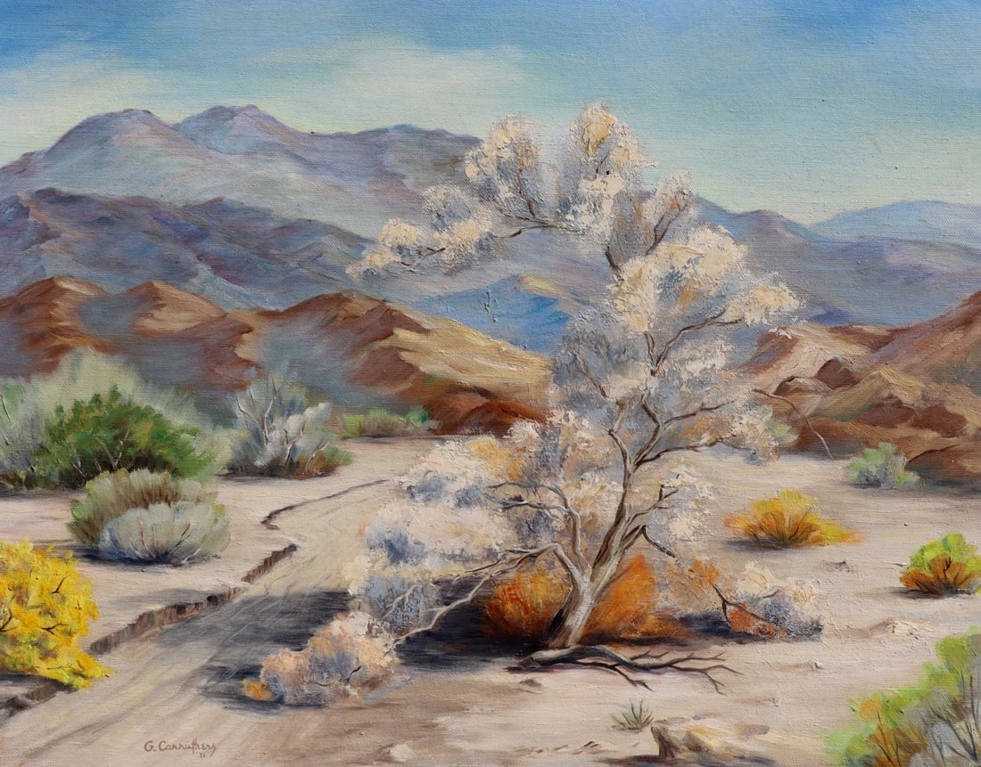 G. Carruthers California Desert Scene with Smoke Trees oil painting 1971 - 3