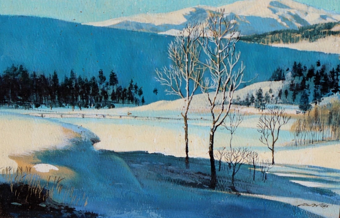 REN WICKS Original Gouache on Board Rocky Mountain Winter - 3