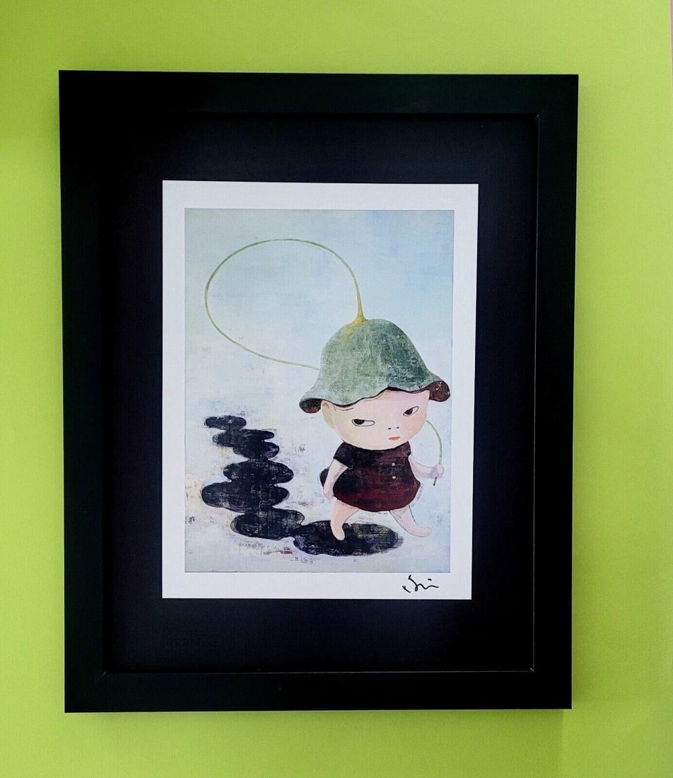 YOSHITOMO NARA | BEAUTIFUL PRINT FROM JAPAN | SIGNED MOUNTED AND FRAMED 14X11IN.: YOSHITOMO NARA FRAMED PRINT FROM TOKYO FACSIMILE SIGNED IN INK MOUNTED IN A BLACKBOARD 14 X 11 in FRAME COVERS AN AREA OF 16 X 13 in MOUNTED AND FRAMED EXCELLENT CONDITIONS WILL BE CAREFULLY SHIPPED