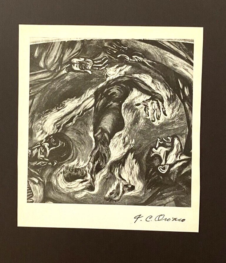 JOSE CLEMENTE OROZCO + ORIGINAL 1942 SIGNED VINTAGE PRINT + FRAMED + MEXICO! - 2
