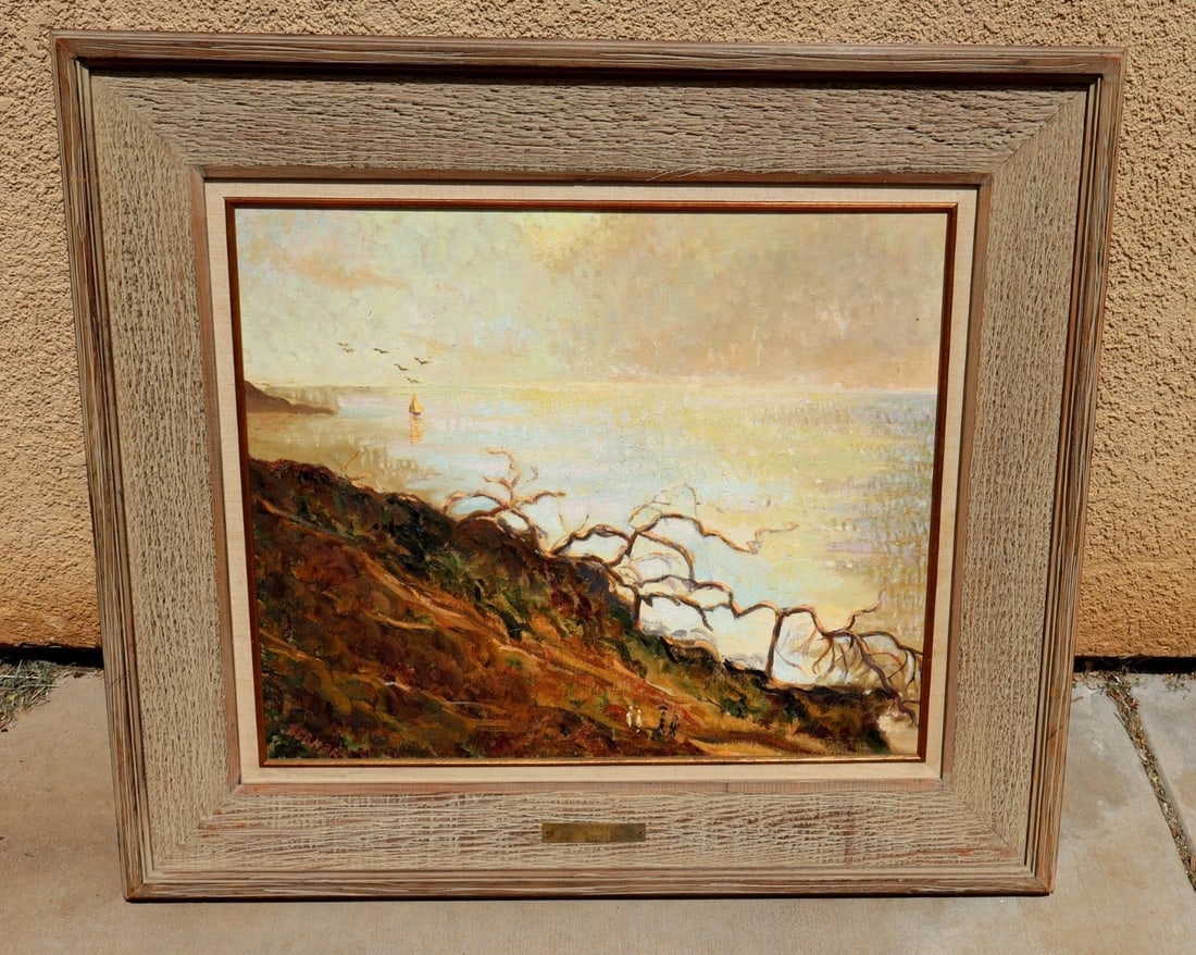 BARBARA ANN BERNER Sailboat by the Coast original oil painting 1975 - 2
