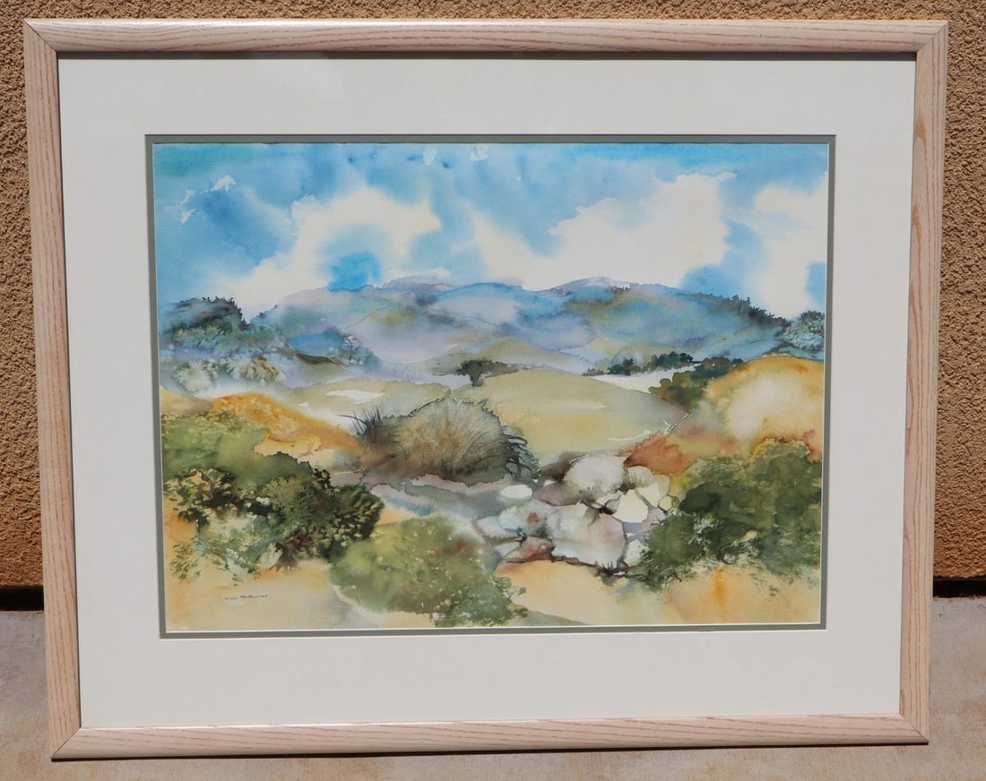 Grace McMaster California Original Watercolor Landscape: Title:Grace McMaster California Original Watercolor Landscape Description:Grace Isabel McMaster (California Artist 1923-2006). California Landscape, 21" x 28" sight size watercolor (framed size: 32"