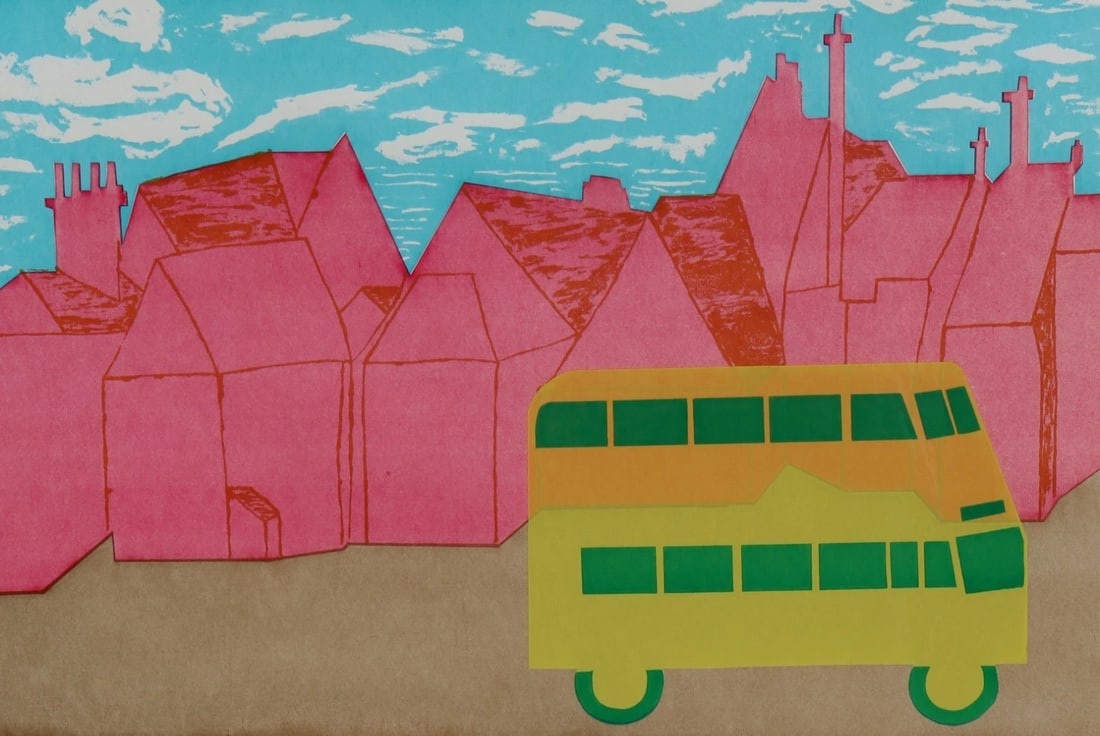 CHUCK BOWDLEAR California Modernist Serigraph Bus by Ipswich Roofs 1981 4/18 - 2