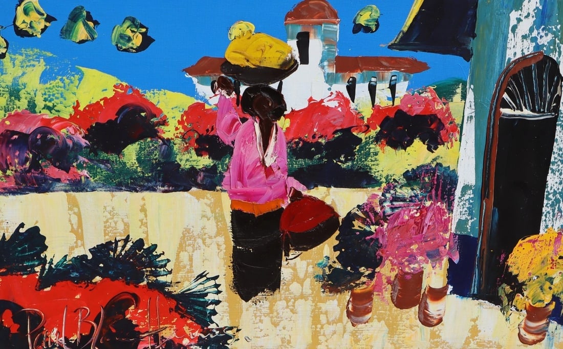 PAUL BLAINE HENRIE Original oil and palette knife MEXICAN MARKETPLACE Unframed - 2