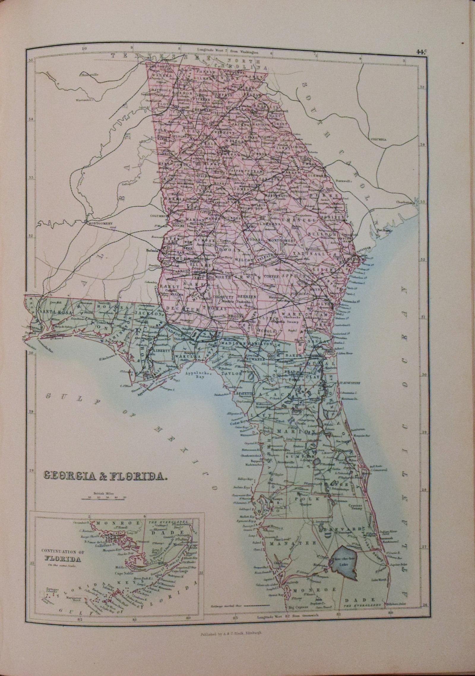 1892 Black Map of US South with Southern State Maps on Six Maps - 4