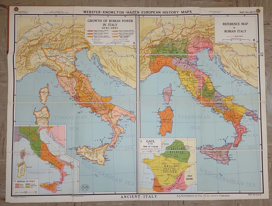 Webster-Knowlton-Hazen European History Maps. Growth of Roman Power in Italy 510 B.C.- 218 B.C. |: Publication Date:c1925 Title:Webster-Knowlton-Hazen European History Maps. Growth of Roman Power in Italy 510 B.C.- 218 B.C. | Reference Map of Roman Italy,li>Cartographer:WEBSTER, HUTTON/DANIEL C. KN