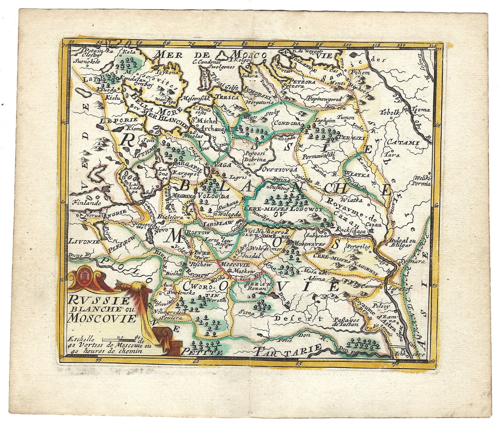 1692 Peeters Map of European Russia -- Russie Blanche ou Moscovie: Title:1692 Peeters Map of European Russia -- Russie Blanche ou Moscovie,li>Cartographer:J Peeters Year/Place:1692, Antwerp Map Dimension (in.):5 X 5.9 in. Description:This is an excellent map of most