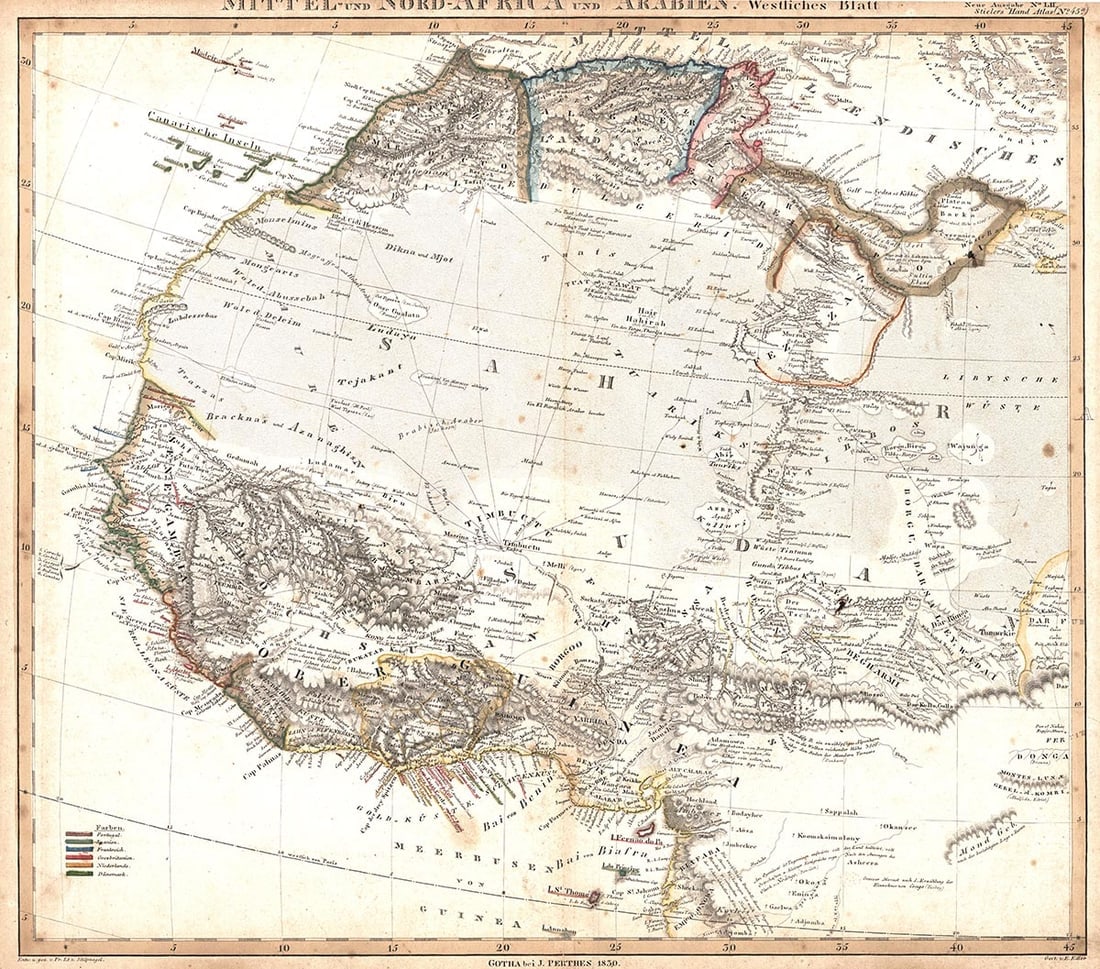 Mittel-Und Nord-Africa: Publication Date:1839 Title:Mittel-Und Nord-Africa,li>Cartographer:STULPNAGEL, LEO VON Publisher:JUSTUS PERTHES Brief Description:"und Arabien. Westliches Blatt. Neue Ausgabe No.LII. Stieler's