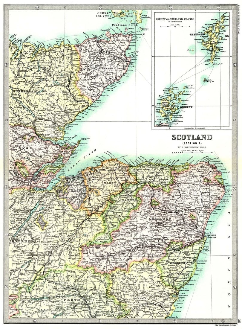 Scotland (Section 2.) [Aberdeen And Northeast Scotland]: Publication Date:1890 Title:Scotland (Section 2.) [Aberdeen And Northeast Scotland],li>Cartographer:BARTHOLOMEW, JOHN & CO. Publisher:MACMILLAN & CO. Brief Description:"By J. Bartholomew, F.R.G.S."