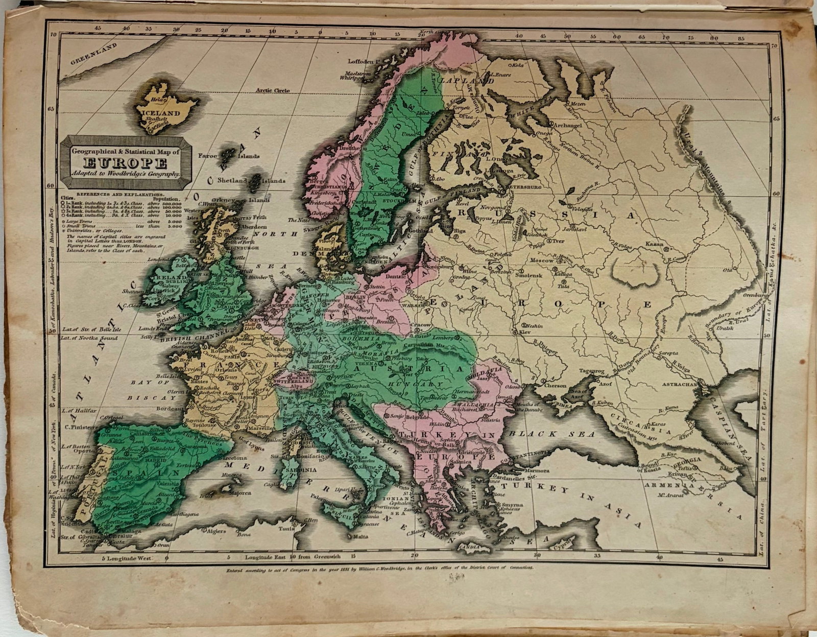 1831 Woodbridge Map of Europe -- Geographical & Statistical Map of Europe (1 of 1)