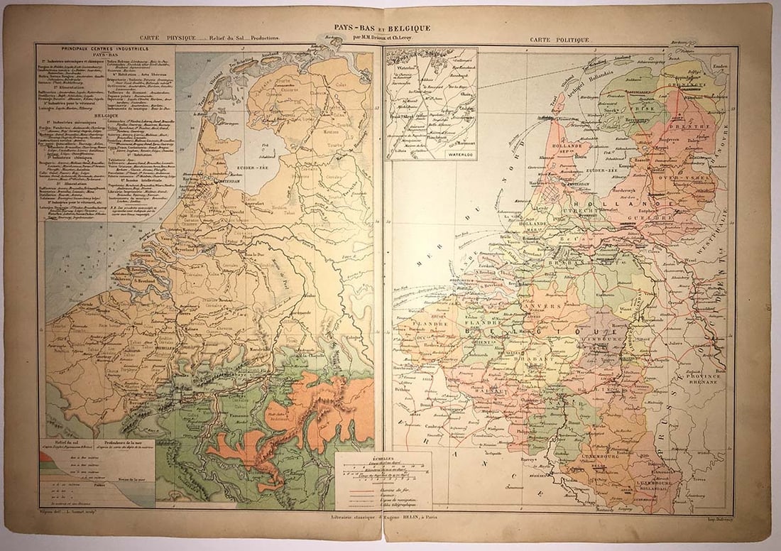 Pays - Bas Et Belgique: Publication Date:c1878 Title:Pays - Bas Et Belgique,li>Cartographer:DRIOUX, CLAUDE JOSEPH/CH. LEROY Publisher:EUGENE BELIN Brief Description:Inset shows Waterloo. From an atlas approved by their