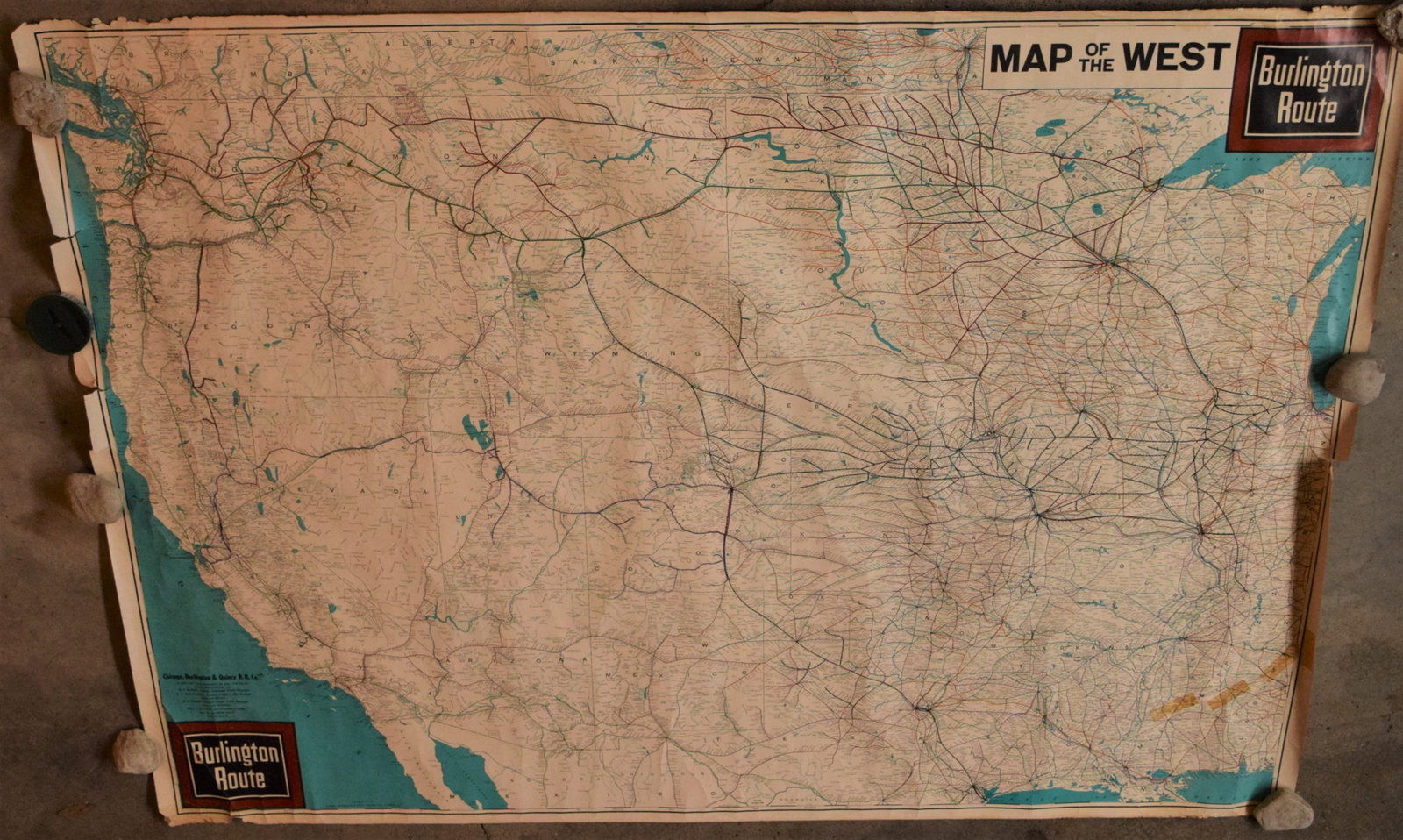 1940 Map of the US West - Burlington Route: Title:1940 Map of the US West - Burlington Route,li>Cartographer:Published by the Chicago, Burlington, & Quincy Railroad Co. Year/Place:1940 c., Chicago Map Dimension (in.):43 X 61.5 in.