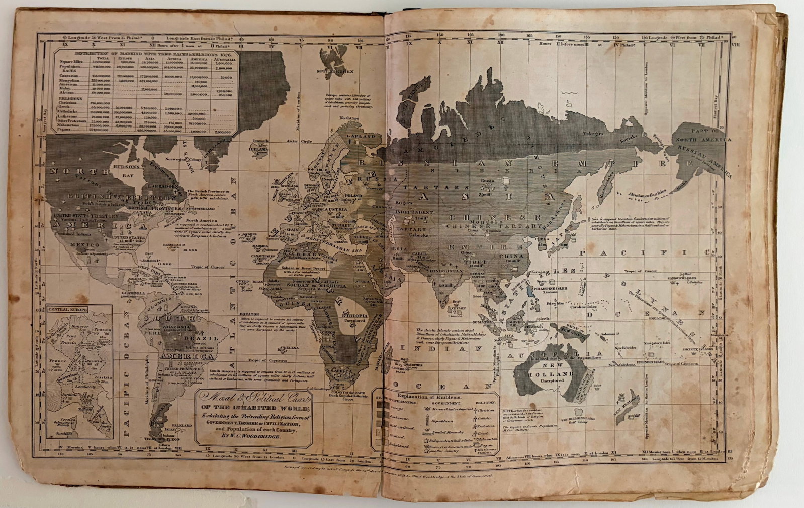 1821 Woodbridge Thematic World Map -- Moral and Political Chart Of The Inhabited World ... (1 of 1)