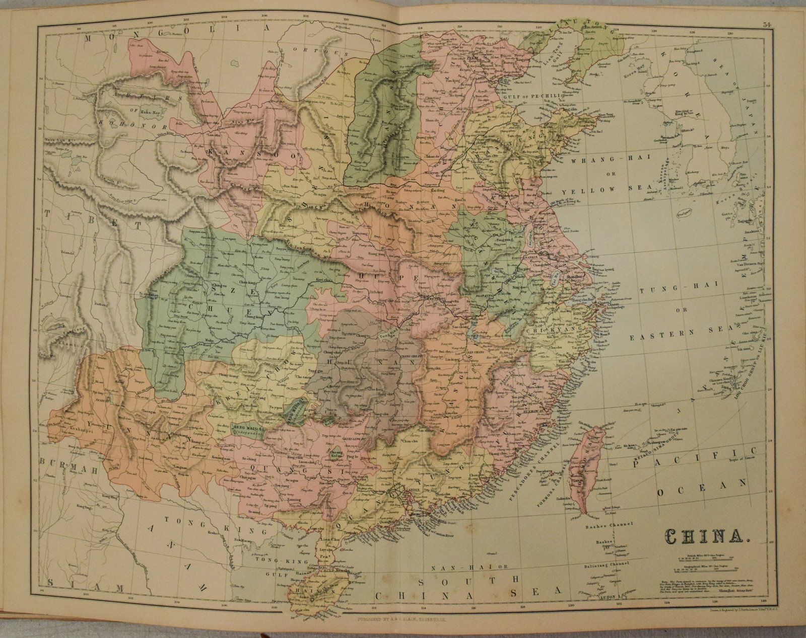 1892 Black Map of China [on Separate Sheet] Japan: Title:1892 Black Map of China [on Separate Sheet] Japan,li>Cartographer:A&C Black Year/Place:1892, Edinburgh Map Dimension (in.):16.5 X 21.5 in. Description:This is a highly detailed map of China and