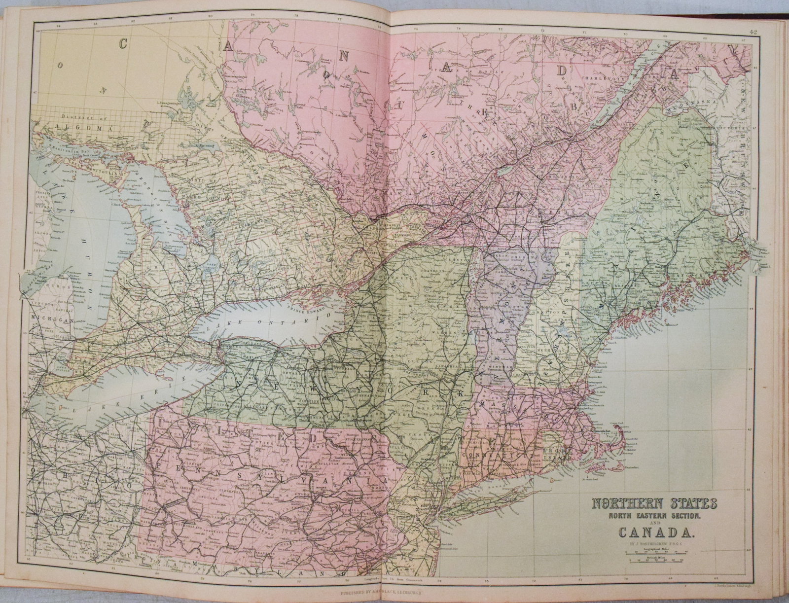 1892 Black Map of US New England to New York, Pennsylvania, New Jersey and Canadian Maritimes plus (1 of 6)