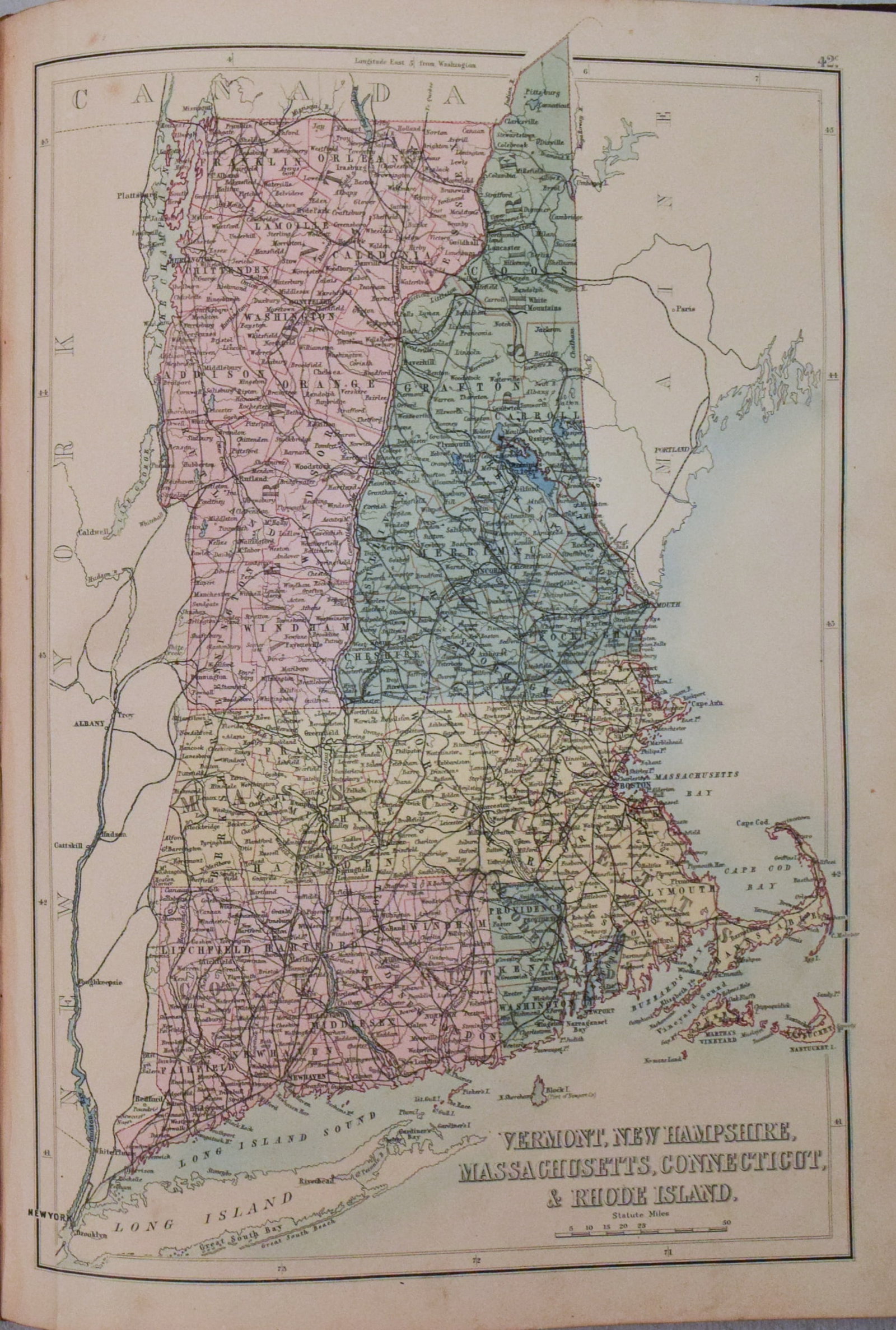 1892 Black Map of US New England to New York, Pennsylvania, New Jersey and Canadian Maritimes plus - 4