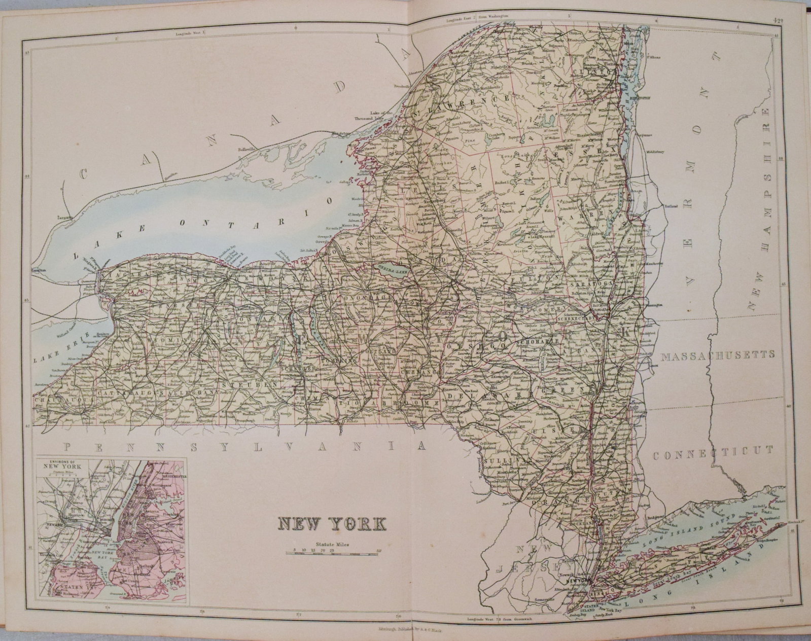 1892 Black Map of US New England to New York, Pennsylvania, New Jersey and Canadian Maritimes plus - 5