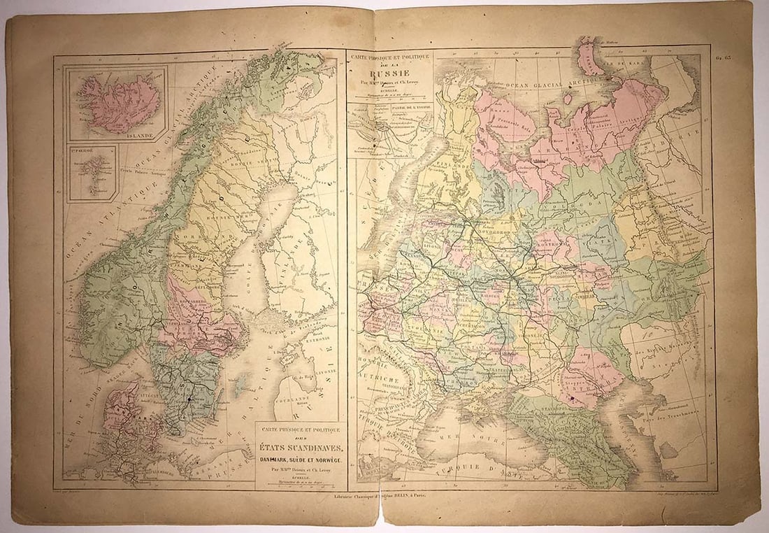 Carte Physique Et Politique Des Etats Scandinaves, Danemark, Suede Et Norwege. | Carte Physique Et: Publication Date:c1878 Title:Carte Physique Et Politique Des Etats Scandinaves, Danemark, Suede Et Norwege. | Carte Physique Et Politique De La Russie,li>Cartographer:DRIOUX, CLAUDE JOSEPH/CH. LEROY
