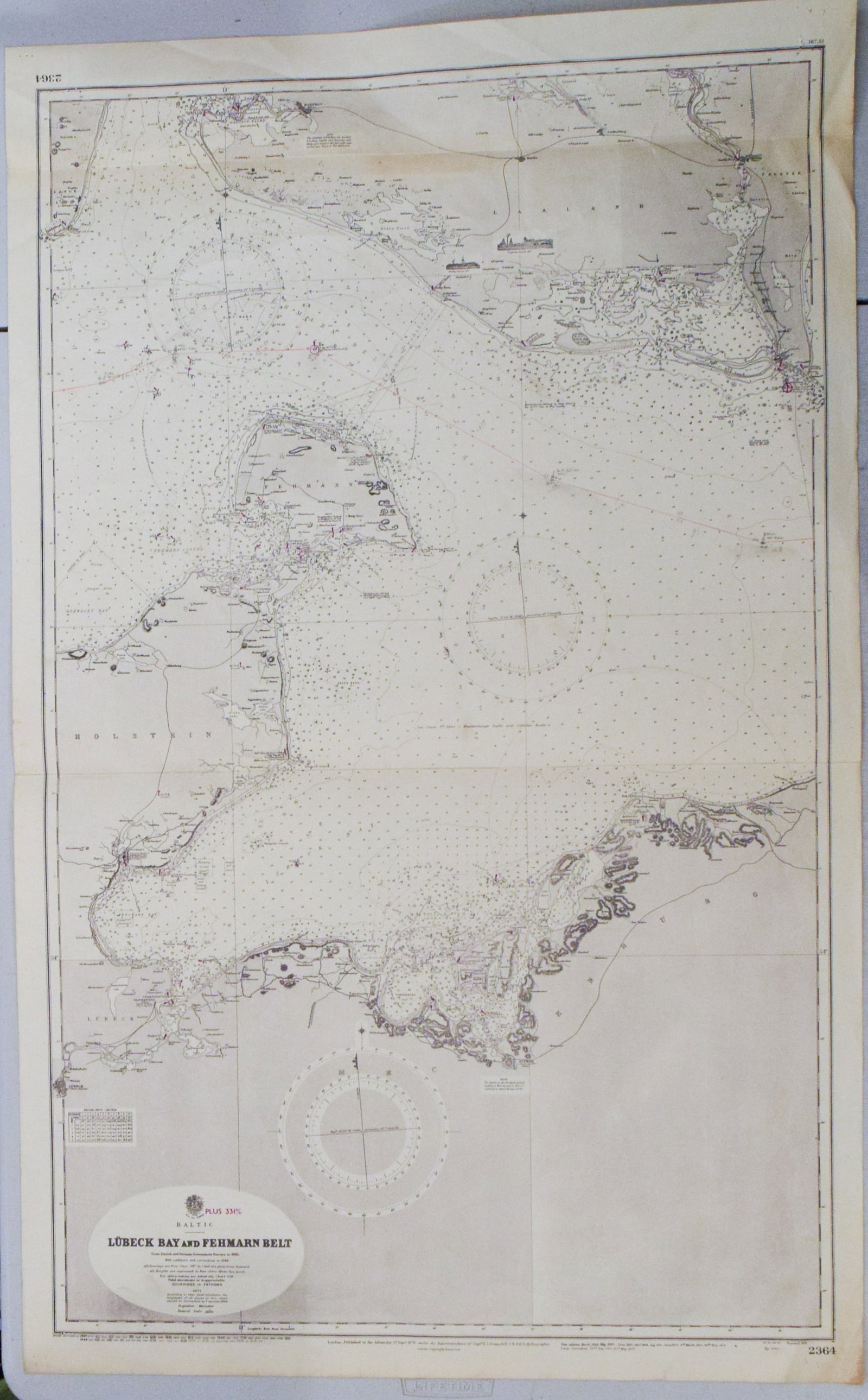 1879 (Updated in 1951) British Admiralty Nautical Chart of the Baltic Lubeck Bay and Surroundings: Title:1879 (Updated in 1951) British Admiralty Nautical Chart of the Baltic Lubeck Bay and Surroundings,li>Cartographer:British Admiralty Year/Place:1879 but 1951, London Map Dimension (in.):41 X 25.5