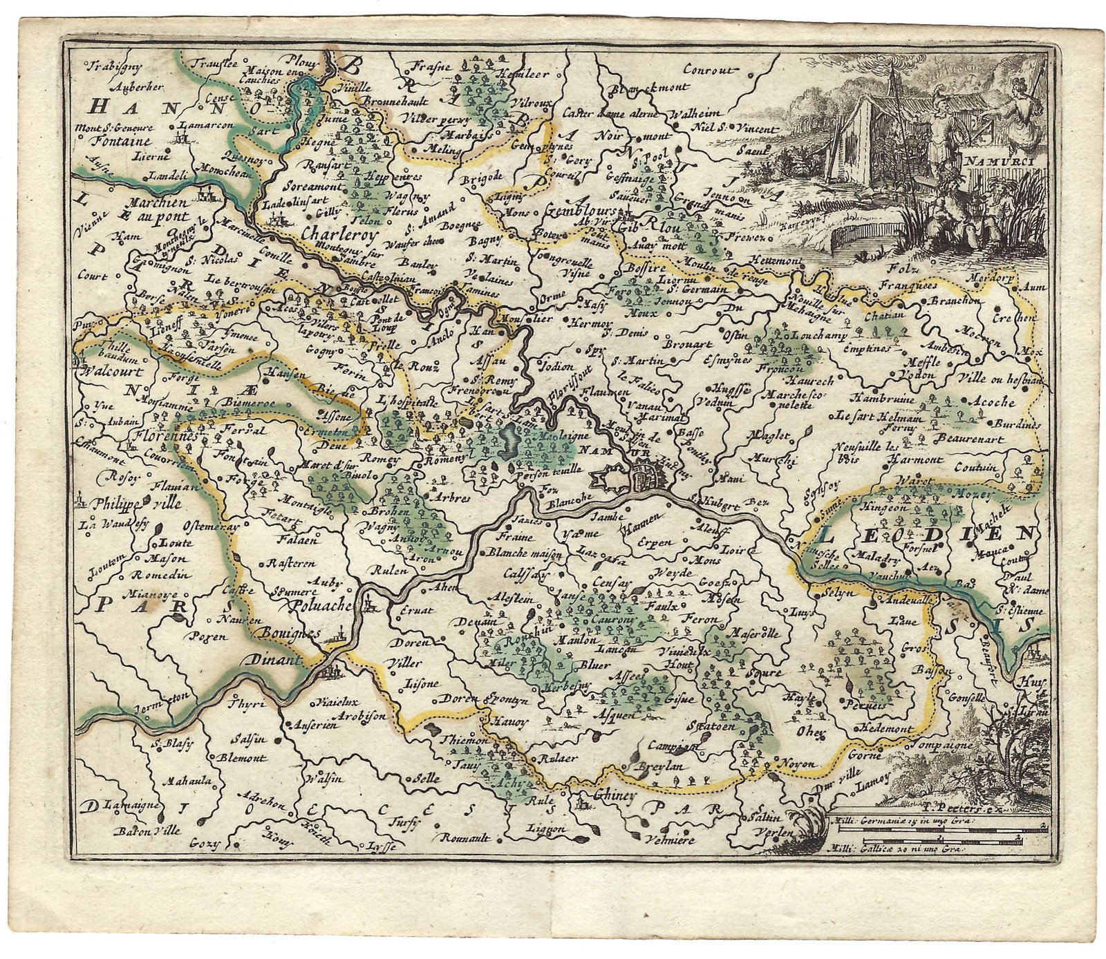 1692 Peeters Map of Eastern Belgium -- Namurci: Title:1692 Peeters Map of Eastern Belgium -- Namurci,li>Cartographer:J Peeters Year/Place:1692, Antwerp Map Dimension (in.):5.5 X 6.7 in. Description:This is a very nice map of eastern Belgium, center