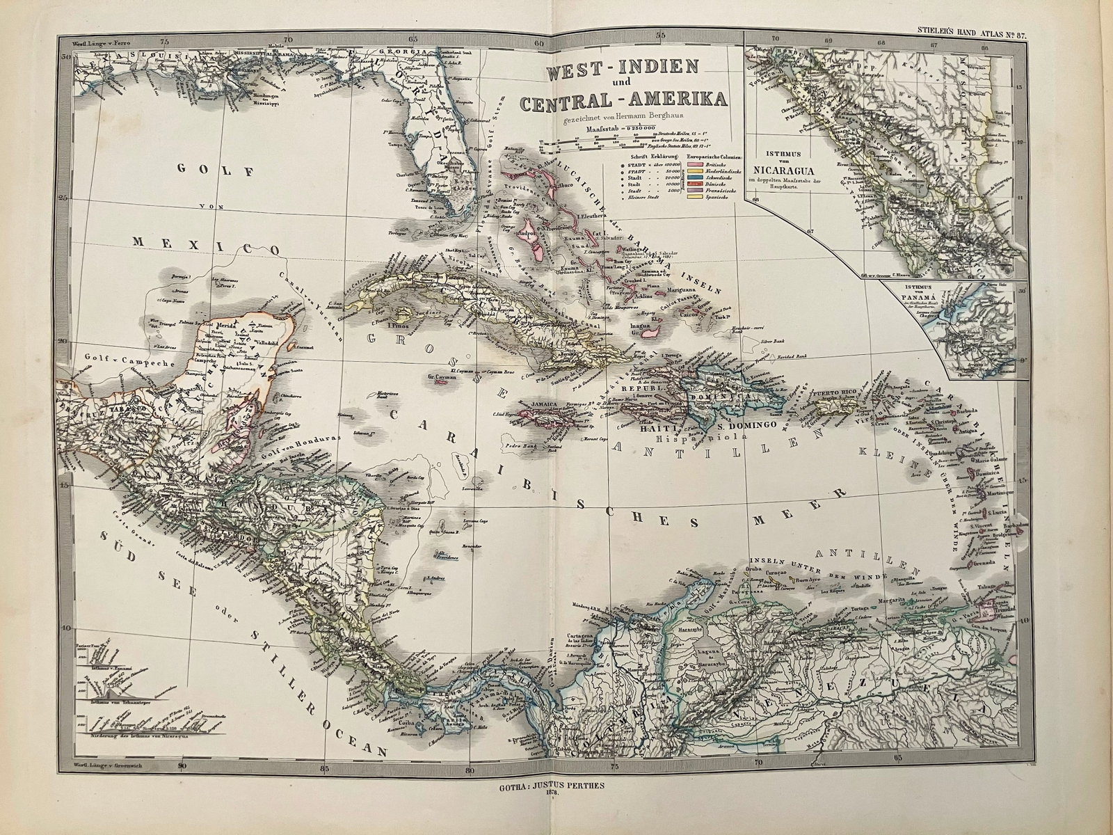 1878 Stieler Map of the Caribbean and Central America-- West-Indien und Central-Amerika: Title:1878 Stieler Map of the Caribbean and Central America-- West-Indien und Central-Amerika,li>Cartographer:A Stieler Year/Place:1878, Gotha Map Dimension (in.):13 X 16 in. Description:This a very