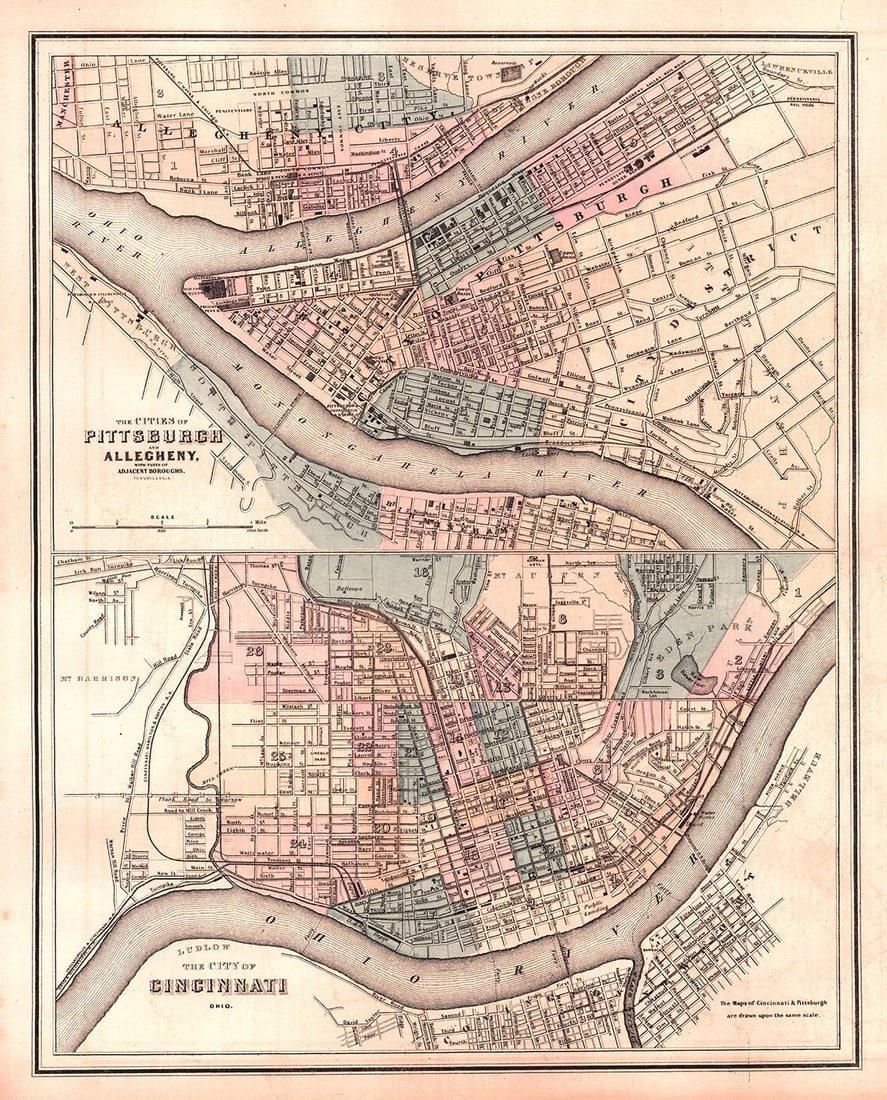 Cities of Pittsburgh and Allegheny, With Parts of Adjacent Boroughs, Pennsylvania | The City Of: Publication Date:1873 Title:Cities of Pittsburgh and Allegheny, With Parts of Adjacent Boroughs, Pennsylvania | The City Of Cincinnati Ohio.,li>Cartographer:COLTON, GEORGE WOOLWORTH Publisher:STEDMAN,