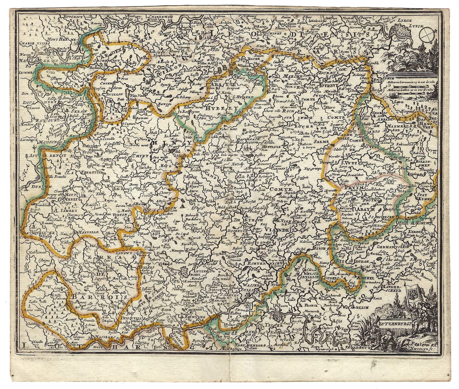 1692 Peeters Map of Luxembourg -- Lutzenburgi: Title:1692 Peeters Map of Luxembourg -- Lutzenburgi,li>Cartographer:J Peeters Year/Place:1692, Antwerp Map Dimension (in.):5.7 X 7.1 in. Description:This is a very nice map of Luxembourgh and