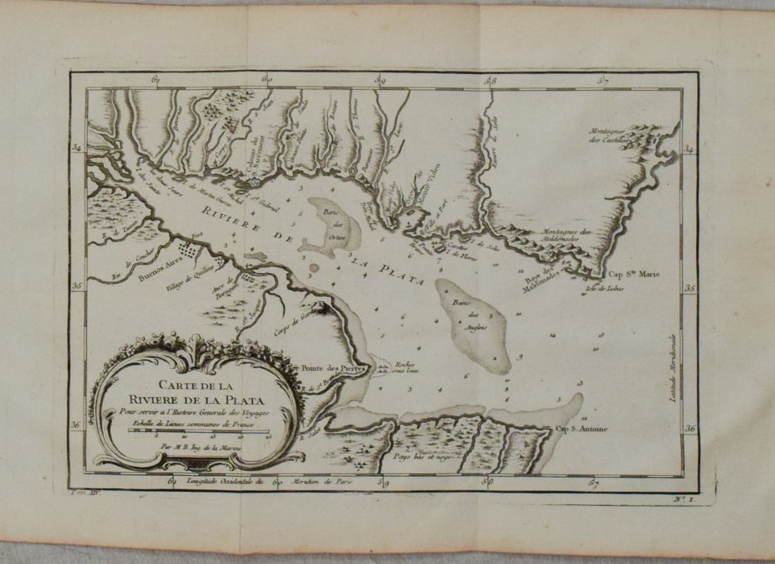 1764 Bellin Map of the Rio de la Plata Mouth -- Carte de la Riviere de la Plata, pour Servir a (1 of 1)