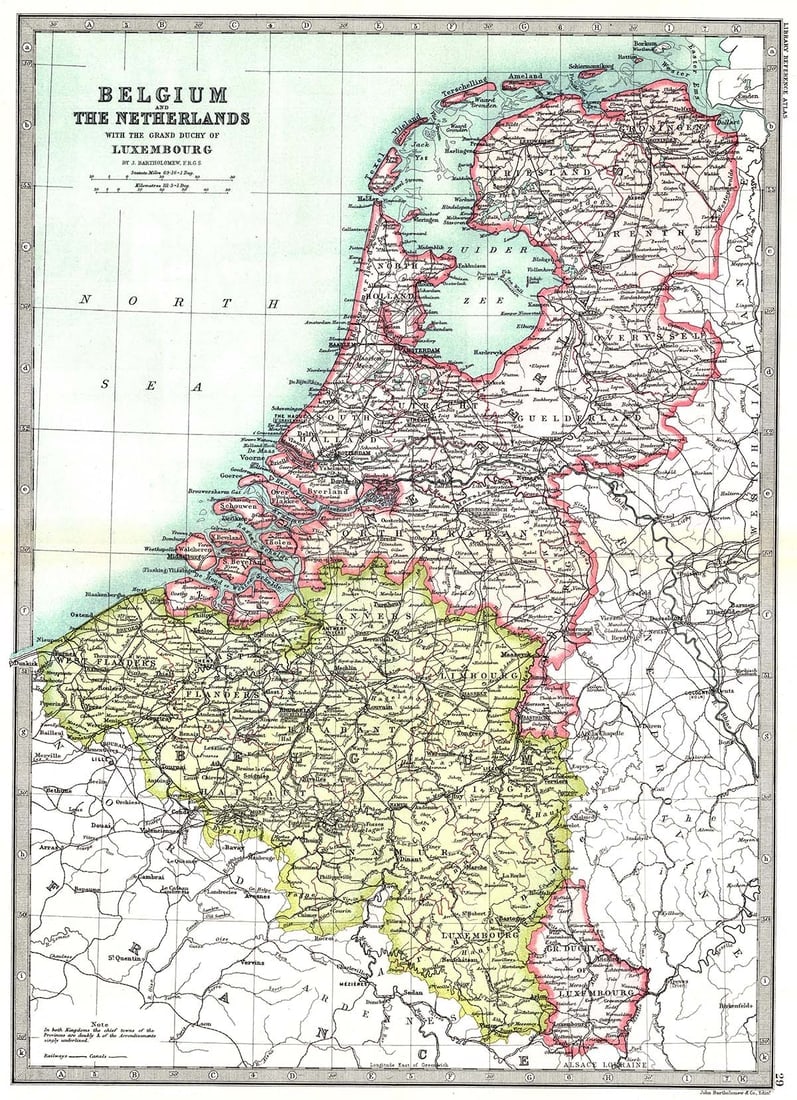 Belgium and the Netherlands With the Grand Duchy of Luxembourg: Publication Date:1890 Title:Belgium and the Netherlands With the Grand Duchy of Luxembourg,li>Cartographer:BARTHOLOMEW, JOHN & CO. Publisher:MACMILLAN & CO. Brief Description:"By J. Bartholomew, F.R.G