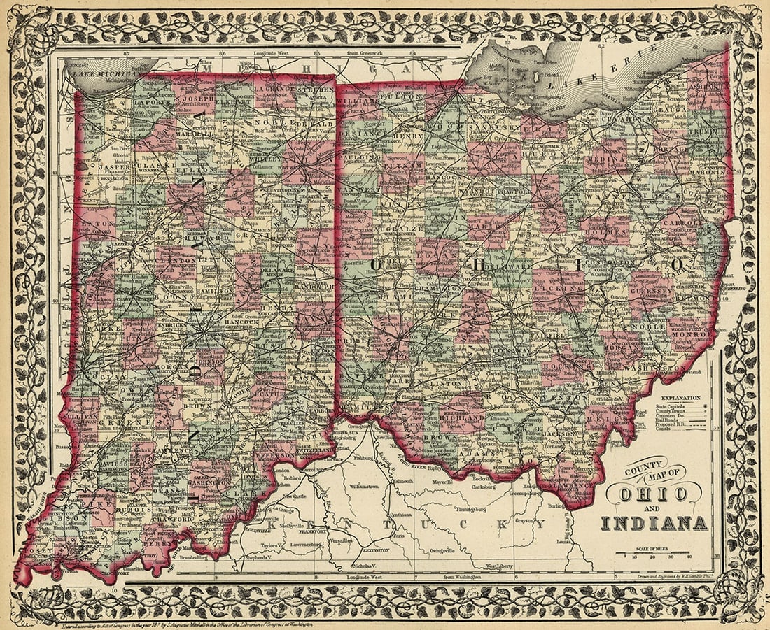 County Map of Ohio and Indiana (1 of 2)