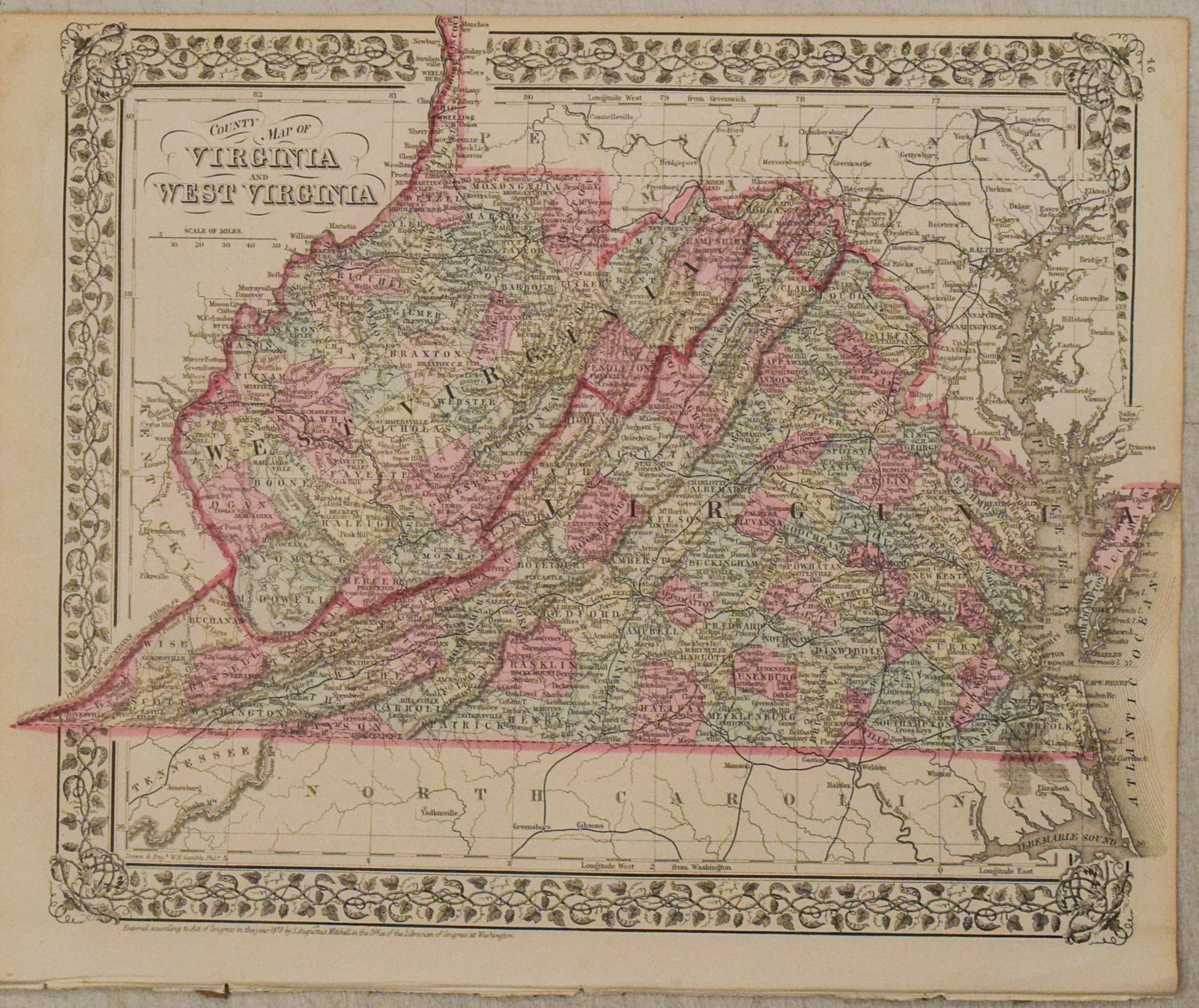 1878 Mitchell Map of Virginia and West Virginia [verso] New Jersey, Maryland and Delaware -- County (1 of 2)