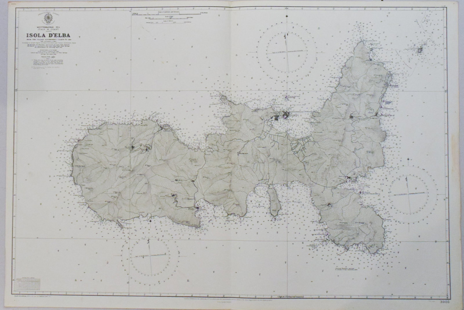 1834 (Updated in 1947) British Admiralty Nautical Chart of Elba: Title:1834 (Updated in 1947) British Admiralty Nautical Chart of Elba,li>Cartographer:British Admiralty Year/Place:1834 but 1947, London Map Dimension (in.):25.8 X 38.8 in. Description:This is