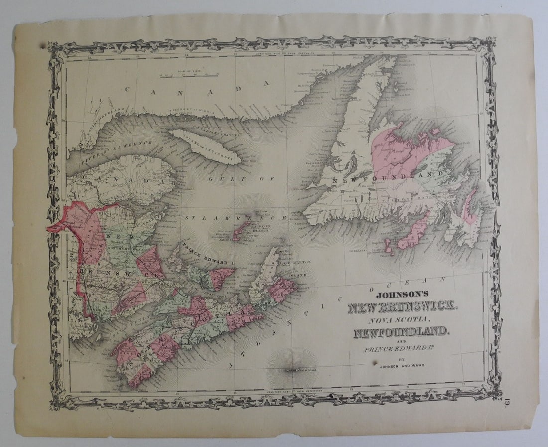 Johnson's New Brunswick, Nova Scotia, New Foundland, And Prince Edward Id.: Publication Date:1862 Title:Johnson's New Brunswick, Nova Scotia, New Foundland, And Prince Edward Id.,li>Cartographer:JOHNSON, ALVIN JEWETT Publisher:JOHNSON AND WARD Brief Description:Map detailing