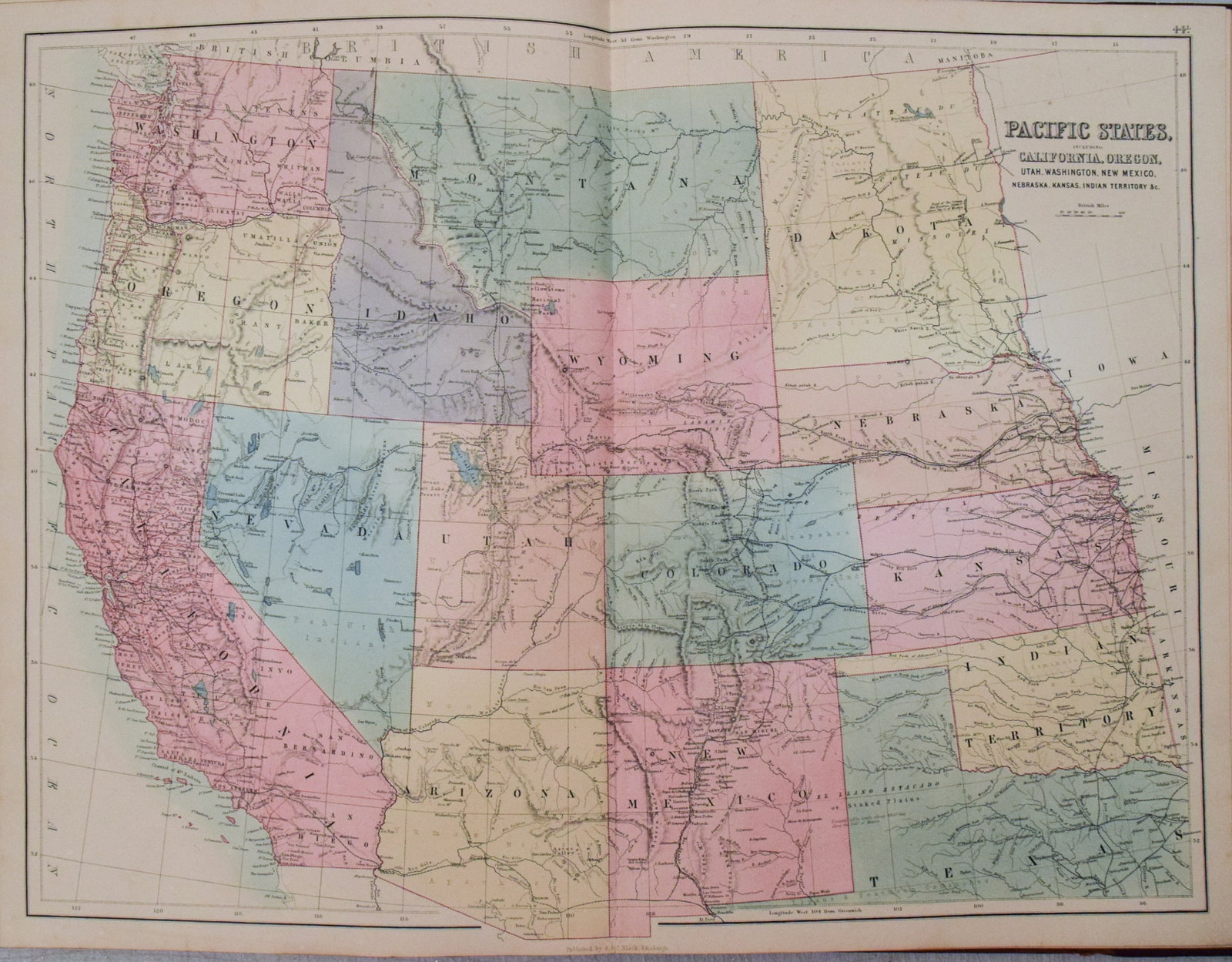 1892 Black Map of US West: Title:1892 Black Map of US West,li>Cartographer:A&C Black Year/Place:1892, Edinburgh Map Dimension (in.):16.8 X 22 in. Description:This is a highly detailed map of the US West. Shown are the
