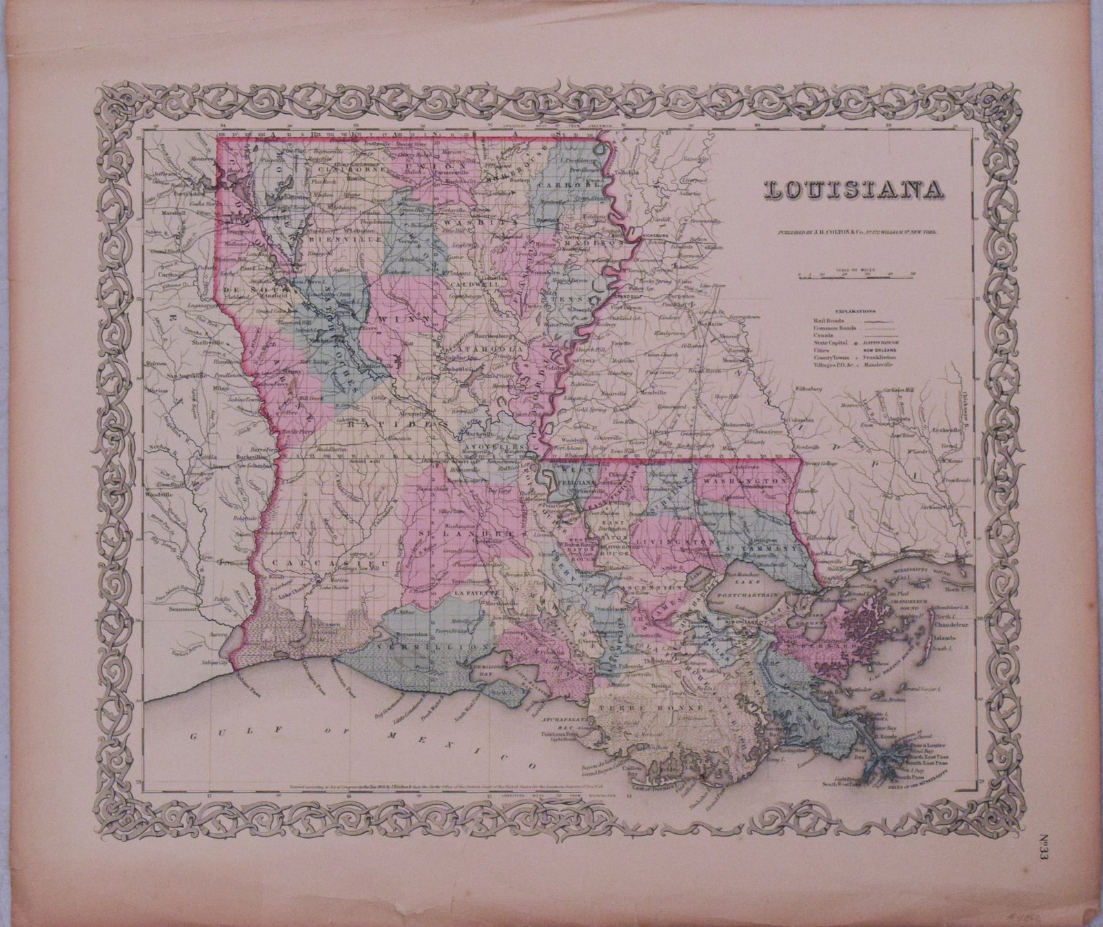 1855 Colton Map of Louisiana -- Louisiana: Title:1855 Colton Map of Louisiana -- Louisiana,li>Cartographer:J Colton Year/Place:1855, New York Map Dimension (in.):12.5 X 15.6 in. Description:This is a very nice map of Louisiana. Great deal of