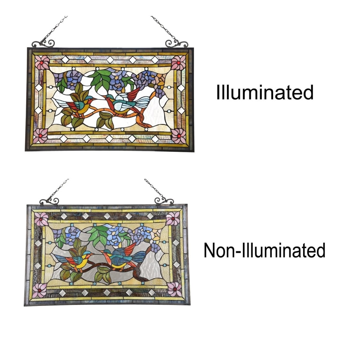 31.9" Tiffany Style Stained Glass Window Panel Birds & Floral Design - 3