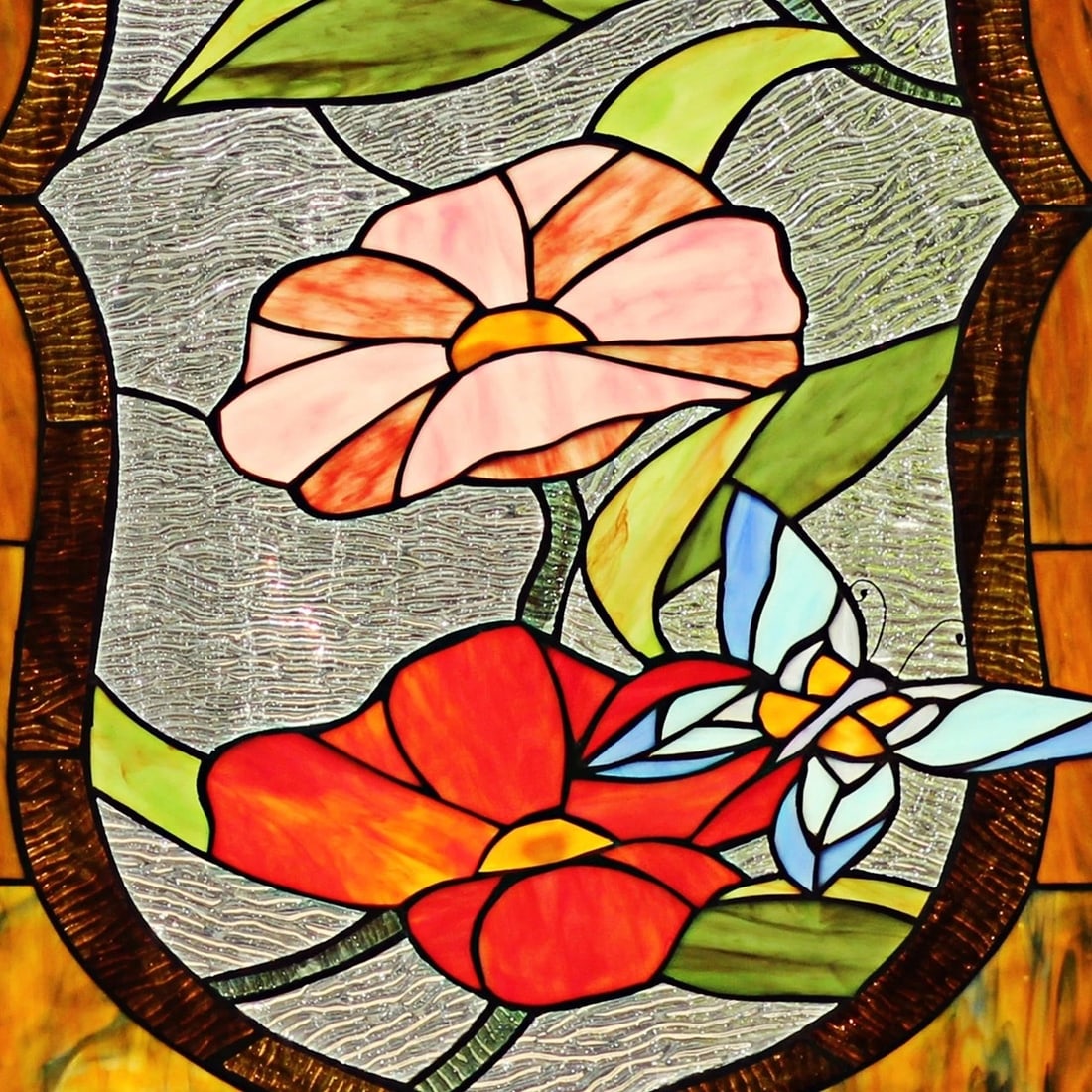 32.68" Tiffany Style Stained Glass Window Panel Poppy & Hummingbird - 2