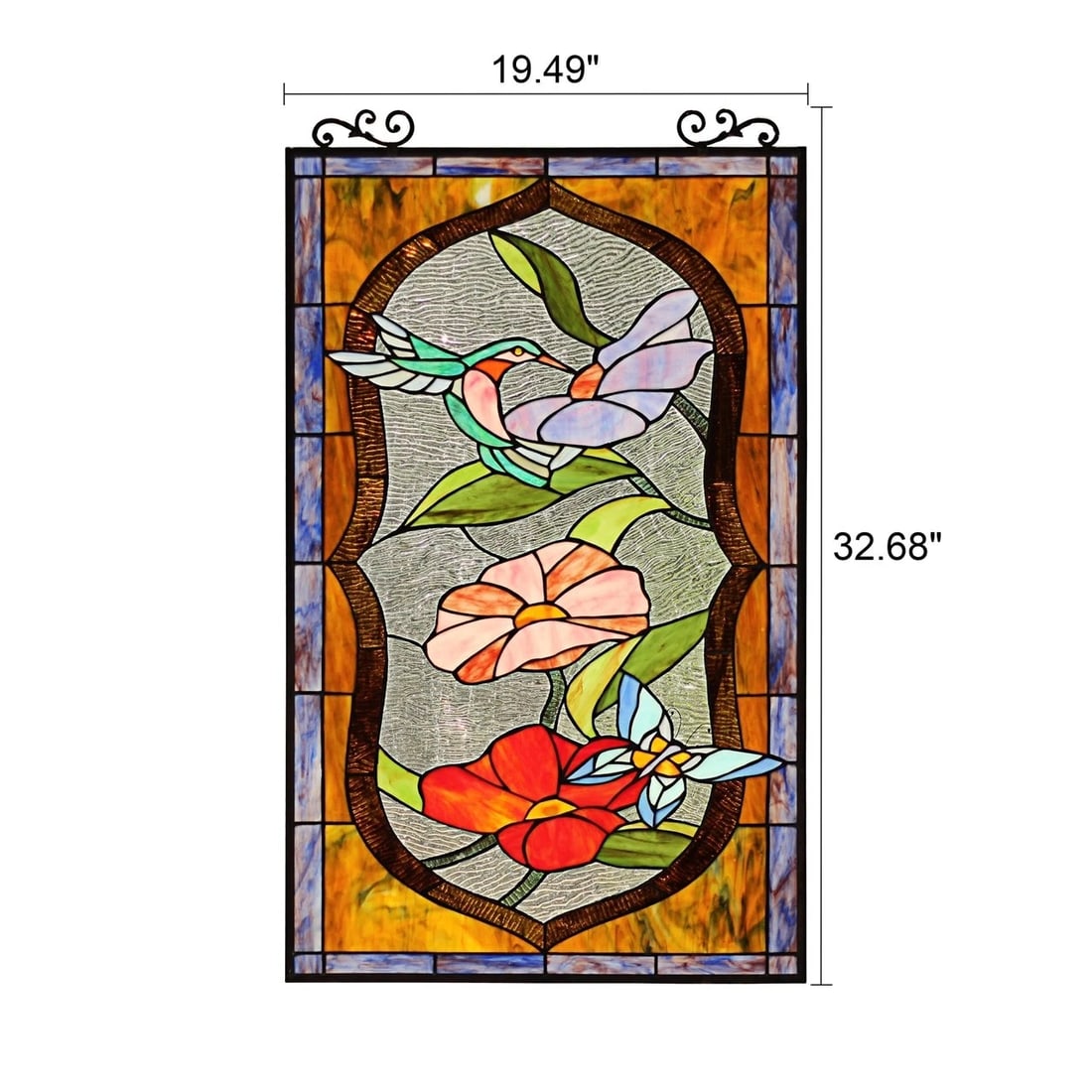 32.68" Tiffany Style Stained Glass Window Panel Poppy & Hummingbird - 7