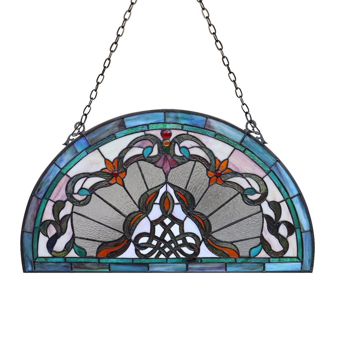 24" Tiffany Style Stained Glass Window Panel Victorian Semi Circle - 2
