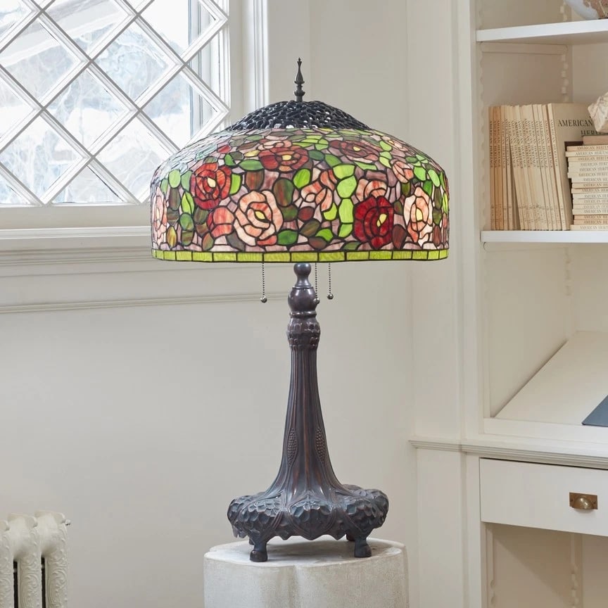 35.5'' Rose Bush Tiffany-Style Stained Glass Table Lamp - 10