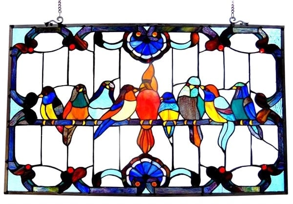 32" Robin Birds Stained Glass Window Hanging Panel Suncatcher - 3