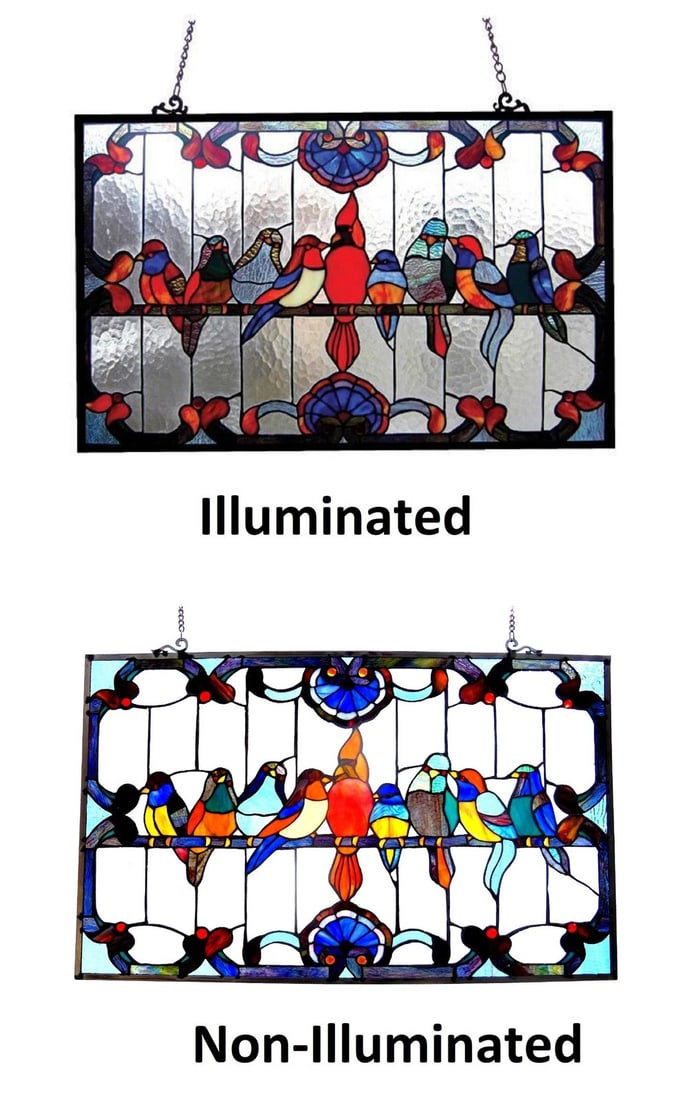 32" Robin Birds Stained Glass Window Hanging Panel Suncatcher - 4
