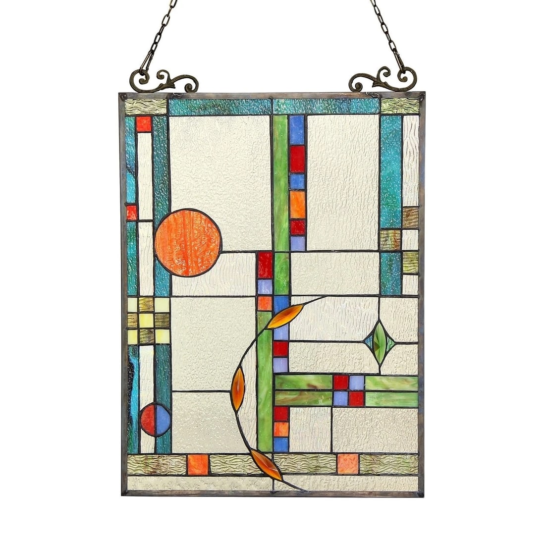 24.8" Mission Style Stained Glass Window Hanging Panel Suncatcher - 2