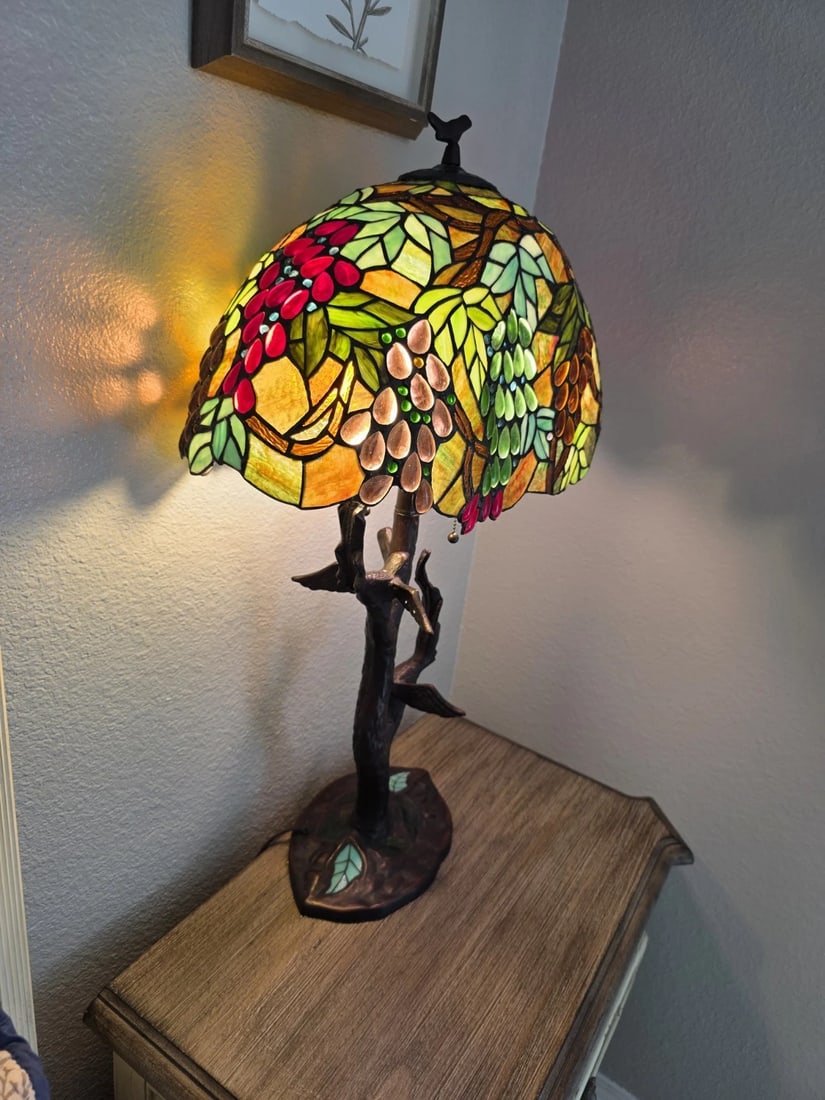 32.5" Stained Glass Oval Fruit Grapes Table Lamp - 12